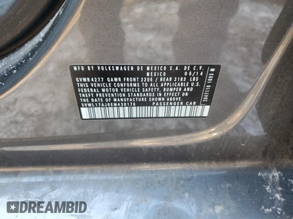 2014 Volkswagen Jetta SEL z VIN 3VWL17AJ6EM438176, wystawiony jako Copart lot #85081294 z przebiegiem 108 420 mil mil oraz Szkoda całkowita • Salvage title. Historia ofert i sprzedaży dostępna na DreamBid. Obrazek 12.