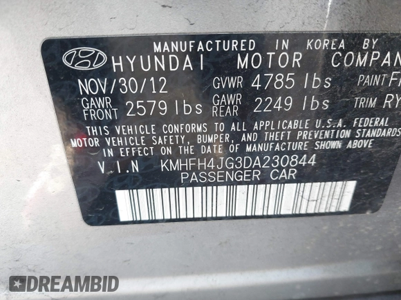 2013 Hyundai Azera z VIN KMHFH4JG3DA230844, wystawiony jako IAAI lot #41817997 z przebiegiem 129 163 mil mil oraz . Historia ofert i sprzedaży dostępna na DreamBid. Obrazek 9.