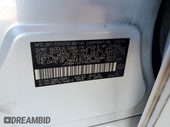 2017 Lexus IS 200t with VIN JTHBA1D27H5039530, listed as a Copart auction lot 52525875 with 115,730 mi miles and Salvage title. Bid and sale history available at DreamBid. Image 12.