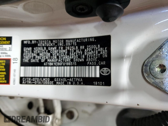 2015 Toyota Avalon Limited with VIN 4T1BK1EB6FU186515, listed as a Copart auction lot 54027865 with 104,000 mi miles and Salvage Title. Bid and sale history available at DreamBid. Image 12.