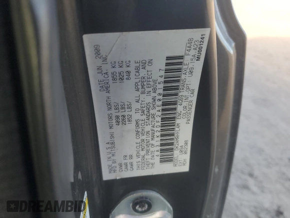 2010 Mitsubishi Eclipse GS with VIN 4A31K2DF2AE001547, listed as a Copart auction lot 41827725 with 230,015 mi miles and Salvage Title. Bid and sale history available at DreamBid. Image 13.