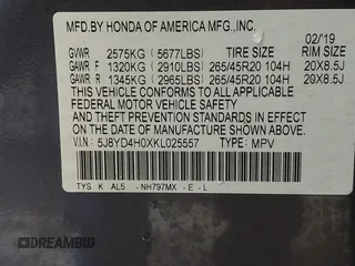 2019 Acura MDX Technology with VIN 5J8YD4H0XKL025557, listed as a IAAI auction lot 42365567 with 102,733 mi miles and . Bid and sale history available at DreamBid. Image 9.