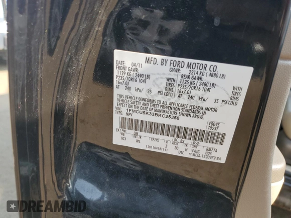 2011 Ford Escape Hybrid with VIN 1FMCU5K33BKC25358, listed as a Copart auction lot 70776424 with 167,562 mi miles and Salvage title. Bid and sale history available at DreamBid. Image 16.