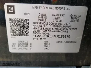 2021 Chevrolet Tahoe High Country with VIN 1GNSKTKL4MR189370, listed as a Copart auction lot 79392694 with 52,247 mi miles and Salvage Title. Bid and sale history available at carsss.com. Image 13.
