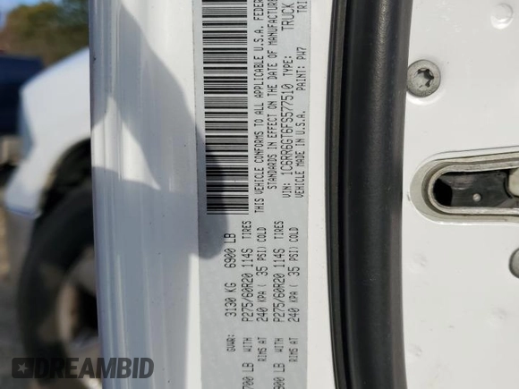 2015 Ram 1500 Big Horn with VIN 1C6RR6GT6FS577510, listed as a Copart auction lot 85795534 with 123,419 mi miles and Salvage Title. Bid and sale history available at carsss.com. Image 12.