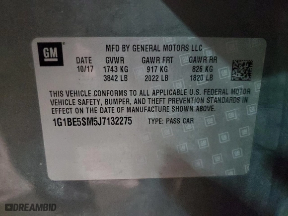 2018 Chevrolet Cruze LT with VIN 1G1BE5SM5J7132275, listed as a Copart auction lot 87240954 with 66,385 mi miles and Clean Title. Bid and sale history available at carsss.com. Image 12.
