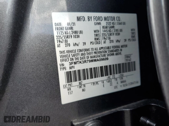 2021 Ford Mustang Mach-E Premium с VIN 3FMTK3R79MMA09609, выставлен на аукционе Copart как лот 46721145 с пробегом 58 555 миль миль и Чистый • Clean title. История ставок и продаж доступна на DreamBid. Изображение 13.