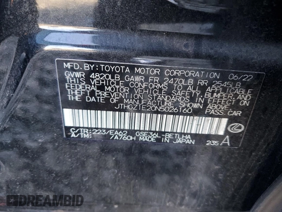 2022 Lexus IS 350 F Sport with VIN JTHGZ1E20N5026160, listed as a Copart auction lot 85390704 with 25,953 mi miles and Salvage title. Bid and sale history available at DreamBid. Image 15.