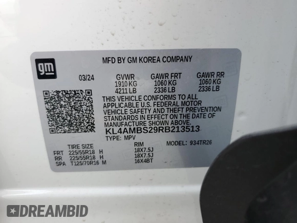 2024 Buick Encore GX Preferred with VIN KL4AMBS29RB213513, listed as a Copart auction lot 55637565 with 11,716 mi miles and Salvage title. Bid and sale history available at DreamBid. Image 12.