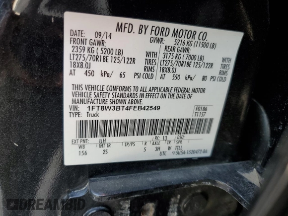 2015 Ford F-350 Platinum z VIN 1FT8W3BT4FEB42549, wystawiony jako Copart lot #54476685 z przebiegiem 98 864 mil mil oraz Szkody całkowita. Historia ofert i sprzedaży dostępna na DreamBid. Obrazek 12.