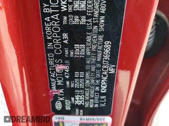 2018 Kia Sportage EX z VIN KNDPNCAC8J7369689, wystawiony jako Copart lot #57439325 z przebiegiem 173 726 mil mil oraz Szkoda całkowita • Salvage title. Historia ofert i sprzedaży dostępna na DreamBid. Obrazek 13.