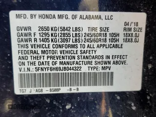 2018 Honda Pilot EX-L with VIN 5FNYF6H69JB044322, listed as a Copart auction lot 48287155 with 61,096 mi miles and Salvage title. Bid and sale history available at DreamBid. Image 14.