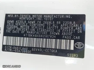 2008 Toyota Camry LE with VIN 4T1BK46K68U567834, listed as a IAAI auction lot 41704766 with 181,304 mi miles. Bid and sale history available at carsss.com. Image 9.