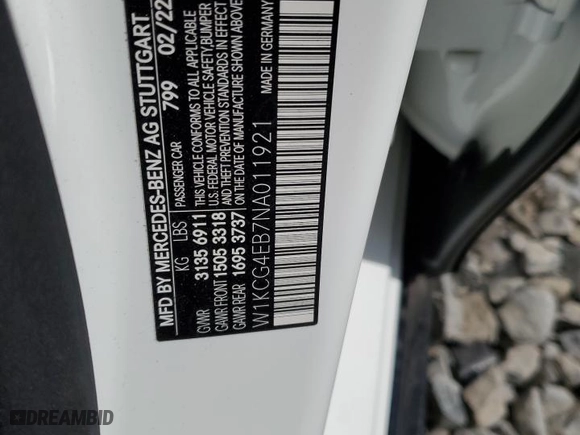 2022 Mercedes-Benz EQS with VIN W1KCG4EB7NA011921, listed as a Copart auction lot 47494024 with 0 mi miles. Bid and sale history available at carsss.com. Image 12.
