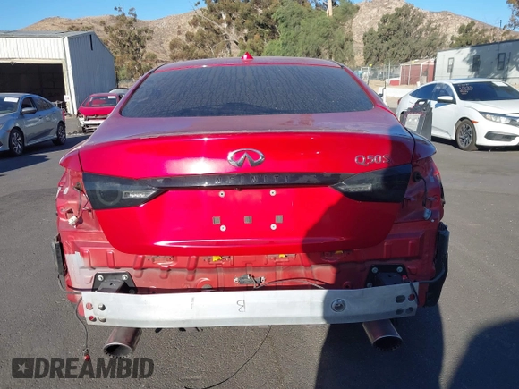 2021 Infiniti Q50 Red Sport 400 with VIN JN1FV7DP3MM850783, listed as a IAAI auction lot 41335175 with 59,113 mi miles and . Bid and sale history available at DreamBid. Image 17.