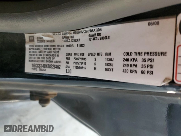 2008 Chevrolet Colorado LS with VIN 1GCCS149X88228462, listed as a Copart auction lot 43436525 with 162,565 mi miles and Salvage Title. Bid and sale history available at DreamBid. Image 12.