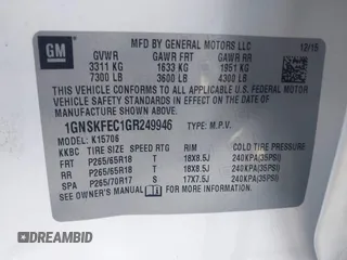 2016 Chevrolet Tahoe Commercial z VIN 1GNSKFEC1GR249946, wystawiony jako IAAI lot #42610587 z przebiegiem Nie podano mil oraz . Historia ofert i sprzedaży dostępna na DreamBid. Obrazek 9.