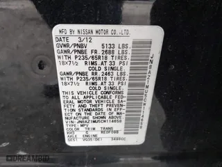 2012 Nissan Murano LE with VIN JN8AZ1MU5CW114658, listed as a IAAI auction lot 42019992 with 161,192 mi miles. Bid and sale history available at carsss.com. Image 9.