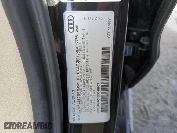 2016 Audi A6 2.0T Premium with VIN WAUFFAFC3GN098807, listed as a Copart auction lot 68615082 with 52,506 mi miles. Bid and sale history available at carsss.com. Image 12.
