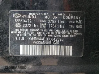 2013 Hyundai Elantra GLS z VIN KMHDH4AE2DU642595, wystawiony jako Copart lot #87429834 z przebiegiem Nie podano mil oraz Szkoda całkowita • Salvage title. Historia ofert i sprzedaży dostępna na DreamBid. Obrazek 14.