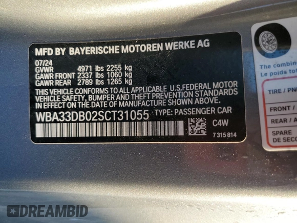 2025 BMW 4 Series 430i with VIN WBA33DB02SCT31055, listed as a Copart auction lot 47580395 with 14,250 mi miles and Clean Title. Bid and sale history available at carsss.com. Image 13.
