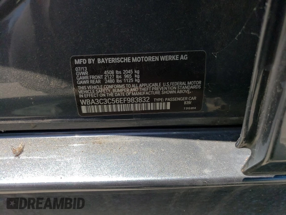 2014 BMW 3 Series 320i xDrive with VIN WBA3C3C56EF983832, listed as a Copart auction lot 59040445 with 91,884 mi miles and Clean title. Bid and sale history available at DreamBid. Image 12.