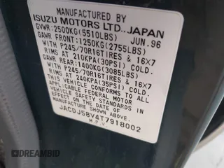 1996 Isuzu Trooper z VIN JACDJ58V4T7918002, wystawiony jako IAAI lot #41700255 z przebiegiem 203 951 mil mil oraz . Historia ofert i sprzedaży dostępna na DreamBid. Obrazek 9.