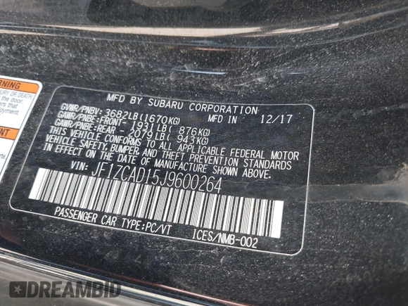 2018 Subaru BRZ tS with VIN JF1ZCAD15J9600264, listed as a IAAI auction lot 42253999 with 74,444 mi miles and . Bid and sale history available at DreamBid. Image 9.