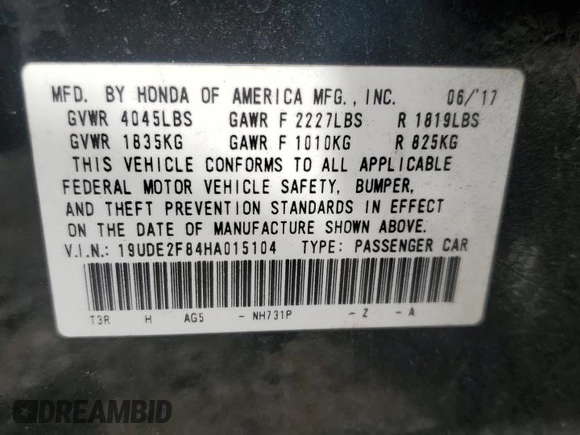 2017 Acura ILX w/Premium/A-SPEC Pkg with VIN 19UDE2F84HA015104, listed as a Copart auction lot 50442975 with 97,597 mi miles and Salvage Title. Bid and sale history available at carsss.com. Image 14.