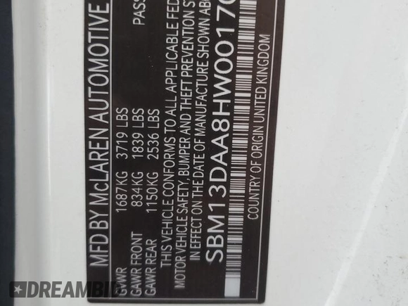 2017 McLaren 570S z VIN SBM13DAA8HW001701, wystawiony jako Copart lot #74225204 z przebiegiem Nie podano mil oraz Nie do naprawy • Non repairable. Historia ofert i sprzedaży dostępna na DreamBid. Obrazek 13.