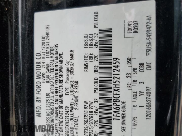 2017 Ford Mustang GT z VIN 1FA6P8CFXH5212459, wystawiony jako Copart lot #56038425 z przebiegiem 175 696 mil mil oraz Szkoda całkowita • Salvage title. Historia ofert i sprzedaży dostępna na DreamBid. Obrazek 13.