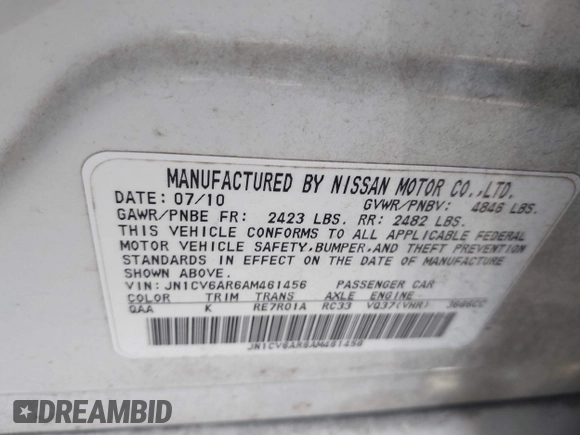 2010 Infiniti G37 x with VIN JN1CV6AR6AM461456, listed as a IAAI auction lot 41912689 with 251,376 mi miles. Bid and sale history available at carsss.com. Image 8.