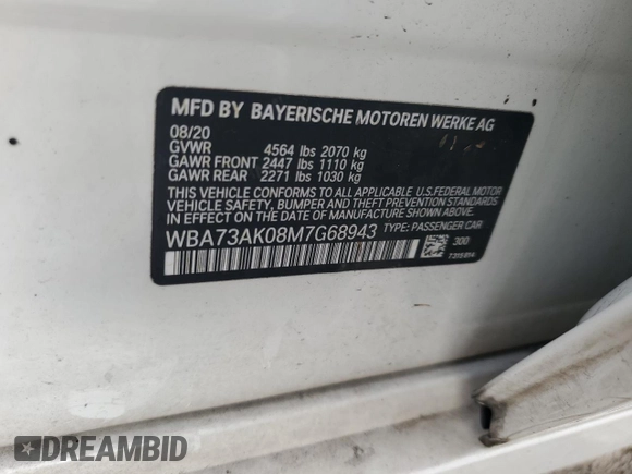2021 BMW 2 Series 228i xDrive z VIN WBA73AK08M7G68943, wystawiony jako Copart lot #52012645 z przebiegiem 82 395 mil mil oraz Nie do naprawy • Non repairable. Historia ofert i sprzedaży dostępna na DreamBid. Obrazek 13.