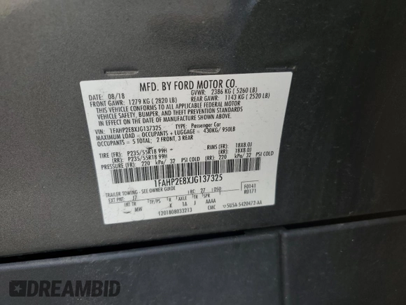 2018 Ford Taurus SEL with VIN 1FAHP2E8XJG137325, listed as a Copart auction lot 58850415 with 84,540 mi miles and Salvage title. Bid and sale history available at DreamBid. Image 13.