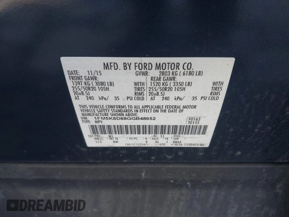 2016 Ford Explorer XLT z VIN 1FM5K8D88GGB48652, wystawiony jako IAAI lot #41781476 z przebiegiem 113 650 mil mil oraz . Historia ofert i sprzedaży dostępna na DreamBid. Obrazek 9.