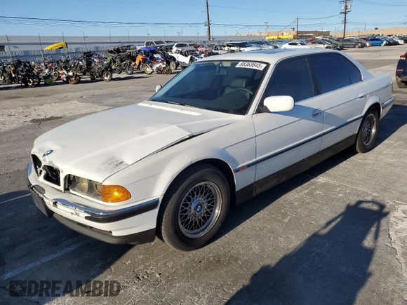 1997 BMW 7 Series 740il with VIN WBAGJ8328VDL40601, listed as a Copart auction lot 88363645 with 0 mi miles and Salvage Title. Bid and sale history available at carsss.com. Image 1.