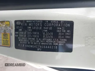 2012 Kia Sedona LX with VIN KNDMG4C7XC6446218, listed as a IAAI auction lot 42083645 with 151,844 mi miles. Bid and sale history available at carsss.com. Image 9.