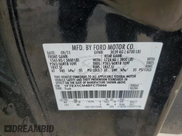 2011 Ford F-150 XL with VIN 1FTEX1CM4BFC75666, listed as a Copart auction lot 48788495 with 414,969 mi miles and Clean Title. Bid and sale history available at carsss.com. Image 13.