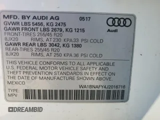 2018 Audi Q5 Premium Plus with VIN WA1BNAFY4J2016716, listed as a Copart auction lot 50976045 with 90,147 mi miles and Salvage Title. Bid and sale history available at carsss.com. Image 16.