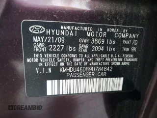 2009 Hyundai Elantra SE z VIN KMHDU46D89U784842, wystawiony jako Copart lot #61274075 z przebiegiem 182 433 mil mil oraz Szkoda całkowita • Salvage title. Historia ofert i sprzedaży dostępna na DreamBid. Obrazek 12.