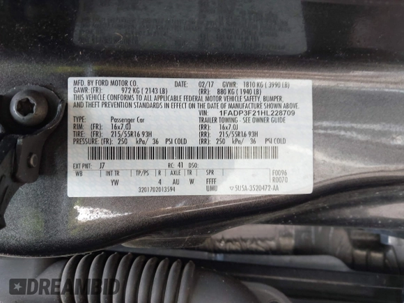 2017 Ford Focus SE with VIN 1FADP3F21HL228709, listed as a IAAI auction lot 42047685 with 41,107 mi miles and . Bid and sale history available at DreamBid. Image 9.