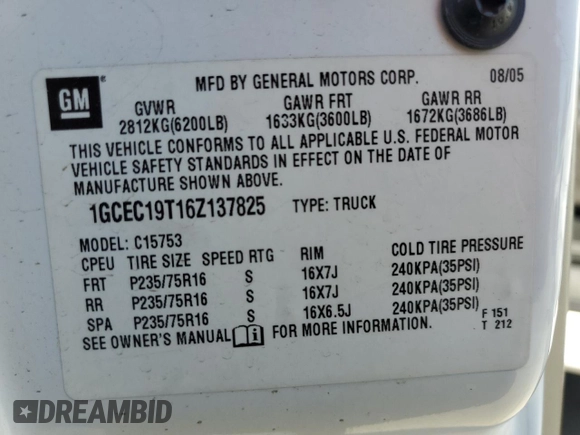 2006 Chevrolet Silverado 1500 LT1 with VIN 1GCEC19T16Z137825, listed as a Copart auction lot 70054844 with 64,477 mi miles and Salvage Title. Bid and sale history available at DreamBid. Image 12.