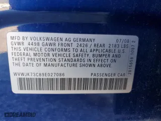 2009 Volkswagen Passat Sedan Turbo with VIN WVWJK73C89E027086, listed as a Copart auction lot 77447034 with 51,672 mi miles and Salvage Title. Bid and sale history available at carsss.com. Image 13.