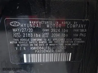 2020 Hyundai Elantra SEL with VIN KMHD84LF6LU100520, listed as a IAAI auction lot 41668287 with 79,479 mi miles. Bid and sale history available at carsss.com. Image 9.