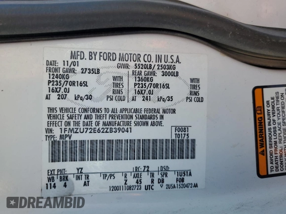 2002 Ford Explorer XLS z VIN 1FMZU72E62ZB39041, wystawiony jako Copart lot #63588165 z przebiegiem 277 220 mil mil oraz Szkoda całkowita • Salvage title. Historia ofert i sprzedaży dostępna na DreamBid. Obrazek 13.