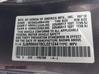 2012 Honda CR-V EX-L with VIN 5J6RM4H78CL021244, listed as a IAAI auction lot 42404088 with 133,889 mi miles and . Bid and sale history available at DreamBid. Image 9.