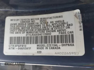 2004 Toyota Matrix Std z VIN 2T1LR32E04C170092, wystawiony jako IAAI lot #41805469 z przebiegiem 233 072 mil mil oraz . Historia ofert i sprzedaży dostępna na DreamBid. Obrazek 9.