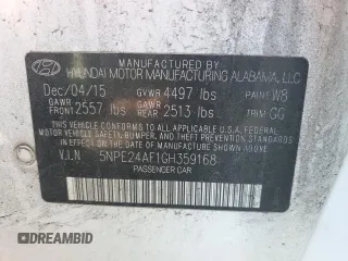 2016 Hyundai Sonata SE with VIN 5NPE24AF1GH359168, listed as a Copart auction lot 54137245 with Not Provided miles and Salvage Title. Bid and sale history available at carsss.com. Image 12.