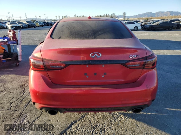 2021 Infiniti Q50 Red Sport 400 with VIN JN1FV7DP4MM850257, listed as a Copart auction lot 42459615 with 46,003 mi miles and Salvage Title. Bid and sale history available at DreamBid. Image 6.