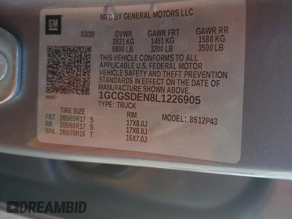2020 Chevrolet Colorado 2WD Z71 z VIN 1GCGSDEN8L1226905, wystawiony jako Copart lot #63519215 z przebiegiem 71 209 mil mil oraz Szkoda całkowita • Salvage title. Historia ofert i sprzedaży dostępna na DreamBid. Obrazek 13.